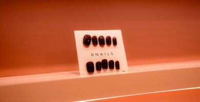 A display of nails on a shelf in a bathroom